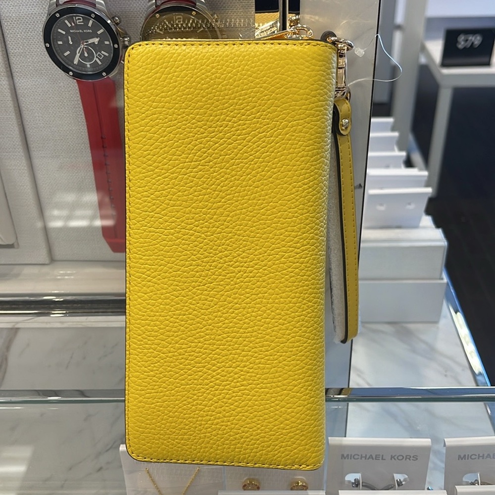 MICHAEL KORS JST 
Leather Continental Wristlet Phone Case Wallet Sunshine - Picture 13 of 16